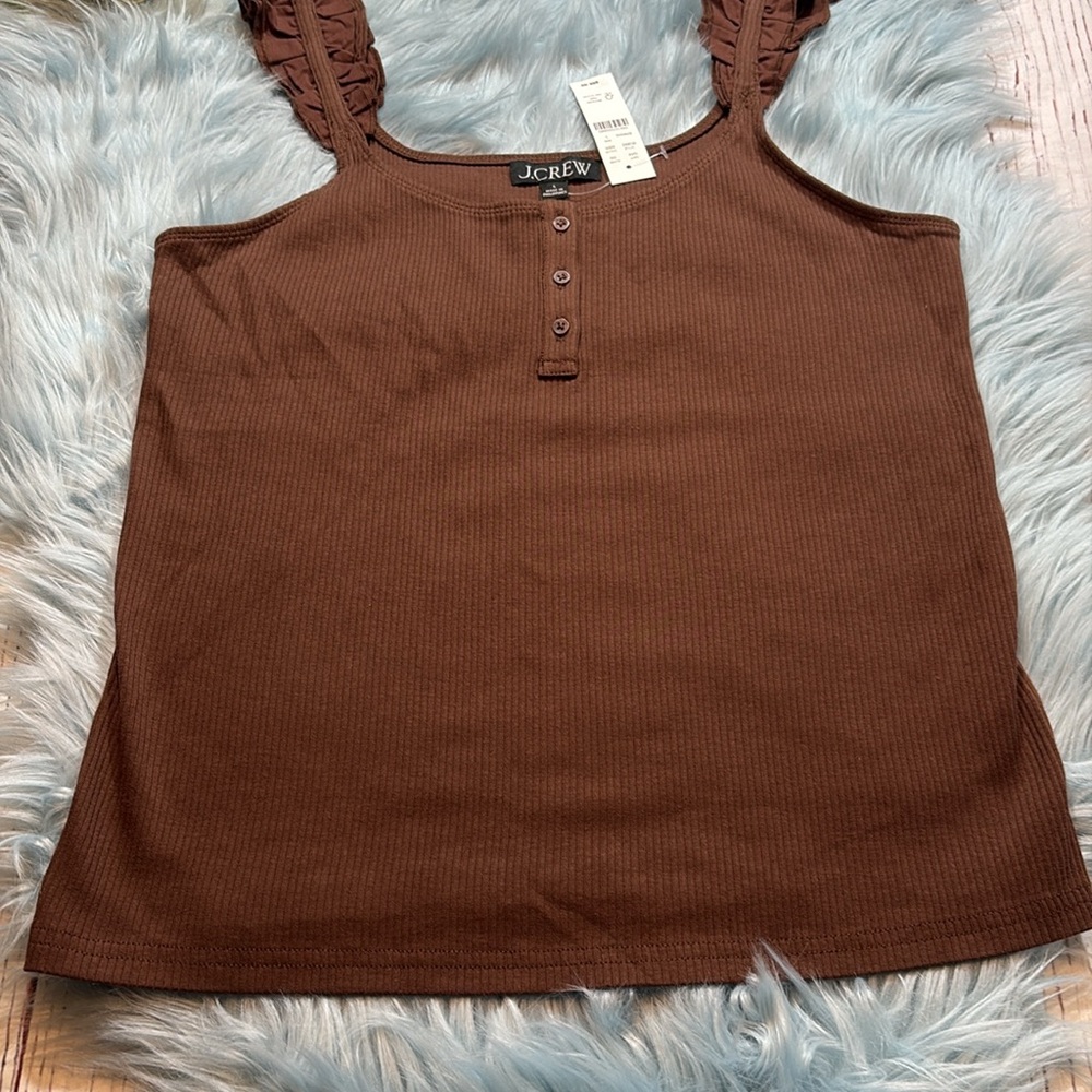 J. Crew Brown Ruffled Strap Ribbed Tank Top - Picture 5 of 9